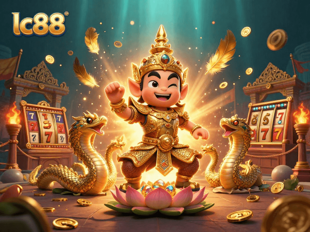 Engage in thrilling gameplay at lc88 with dynamic slots and striking visuals in a vibrant casino scene.