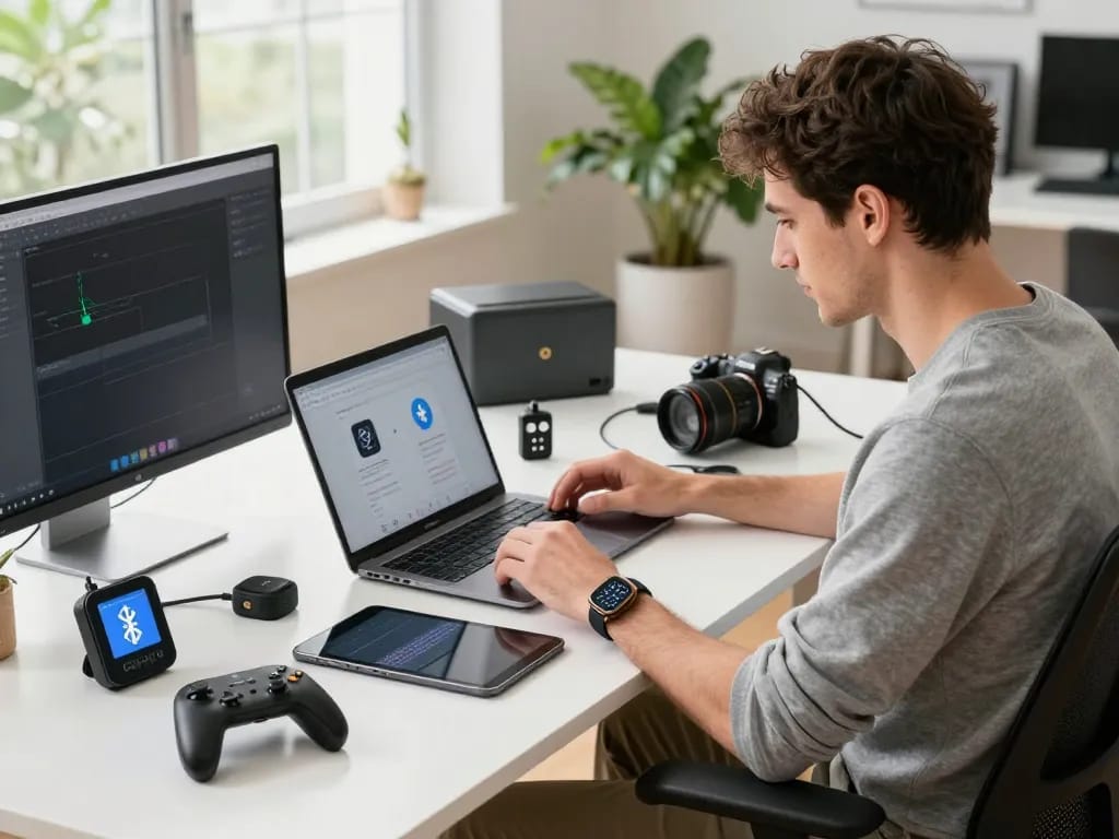Best tech gadgets for men arranged on a modern desk highlighting innovation in a tech workspace.