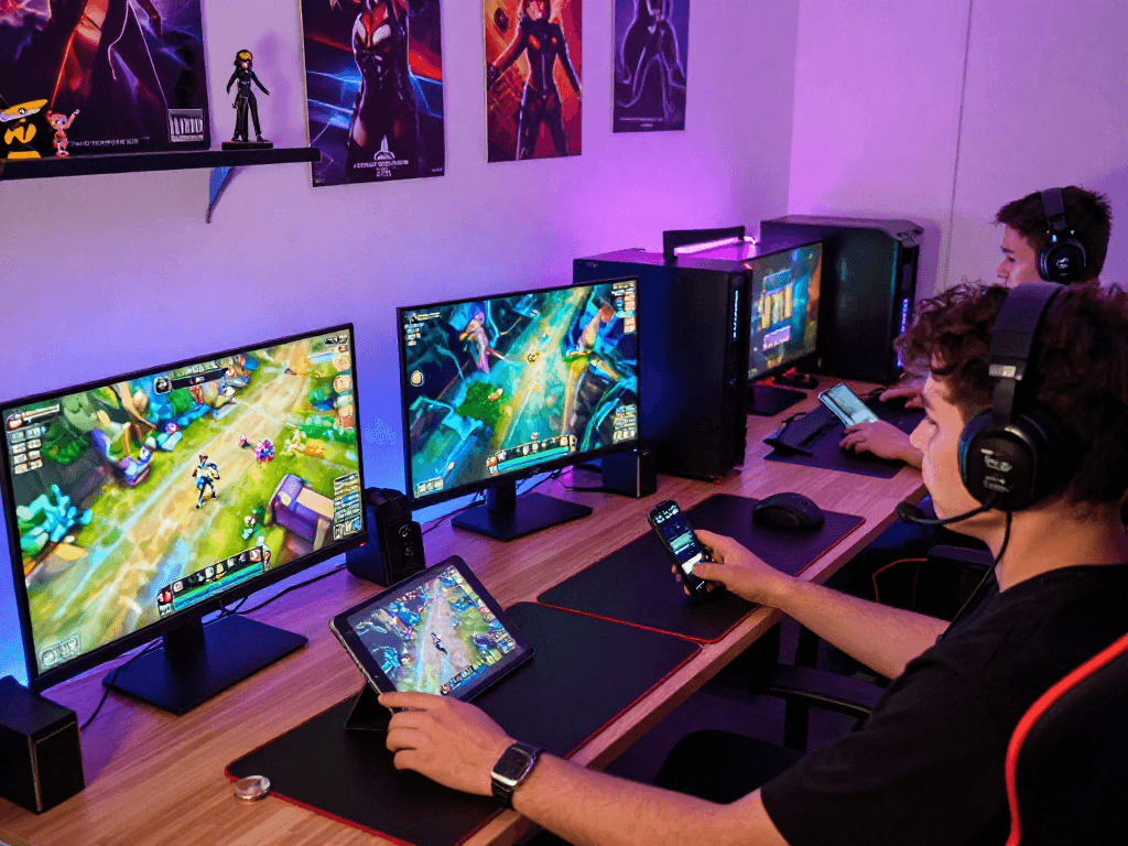 Players engaging in lewdspot adult sex games on various devices, showcasing a dynamic gaming environment.