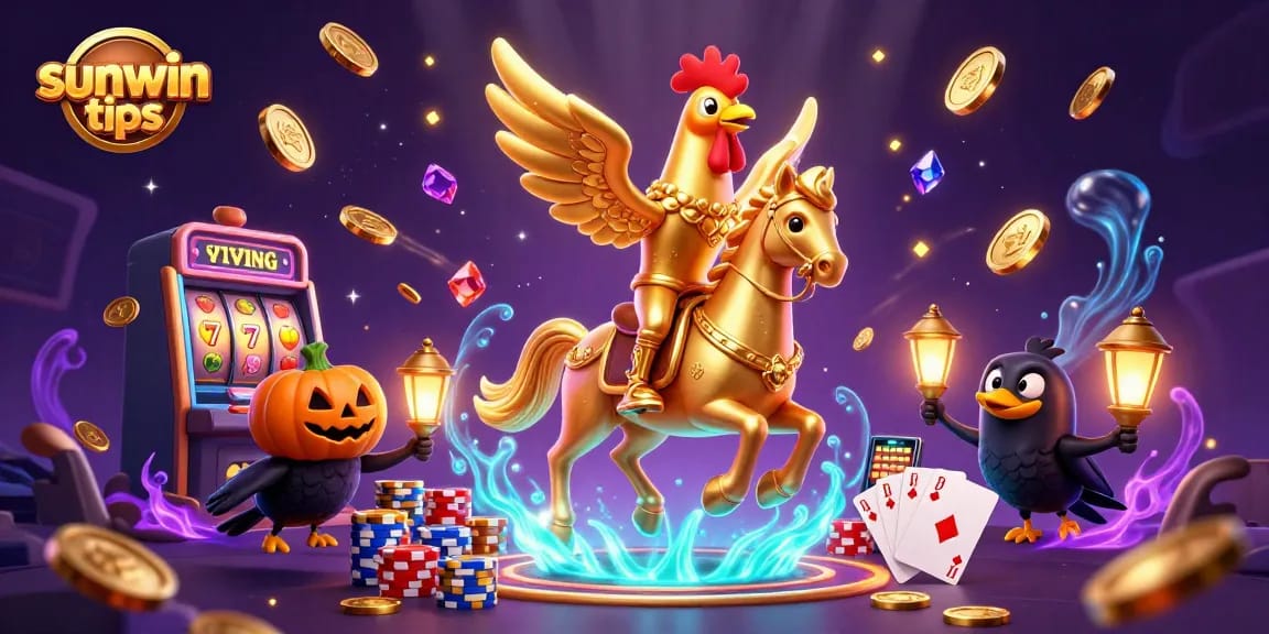 Spin to win big with sunwin tips featuring an ultra-detailed scene of a golden rooster in a casino.
