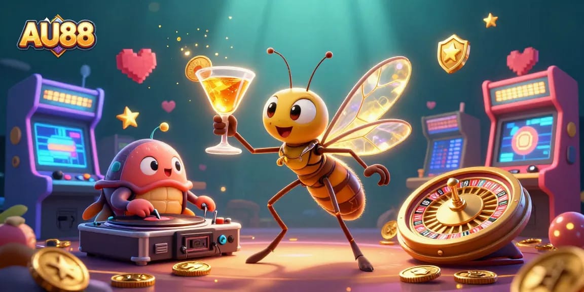Experience thrilling gameplay with AU88’s vibrant casino mascot and exciting gaming elements.