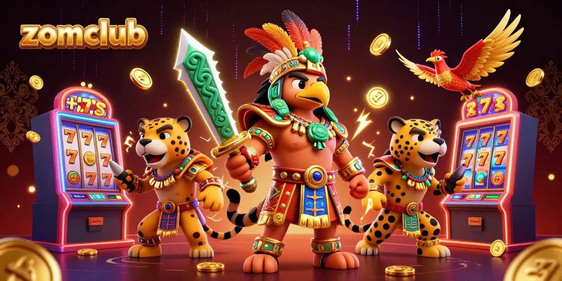 Spin the reels with zomclub's exciting slot games featuring vibrant characters and rich gold visuals.