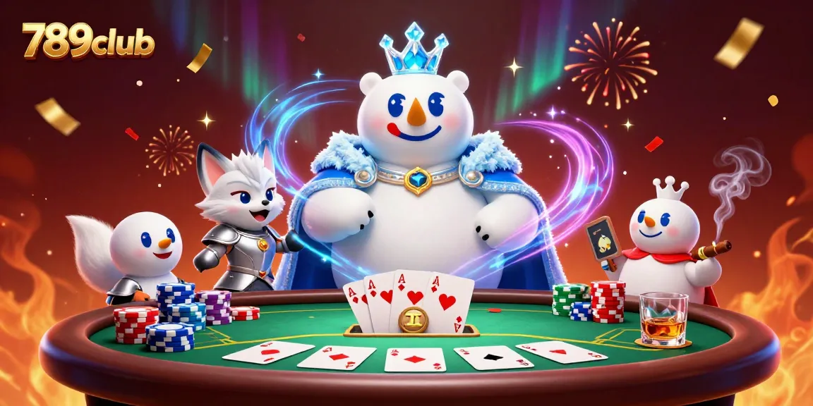 Experience thrilling poker action at 789club with a vibrant casino scene featuring ice king and snow fox.