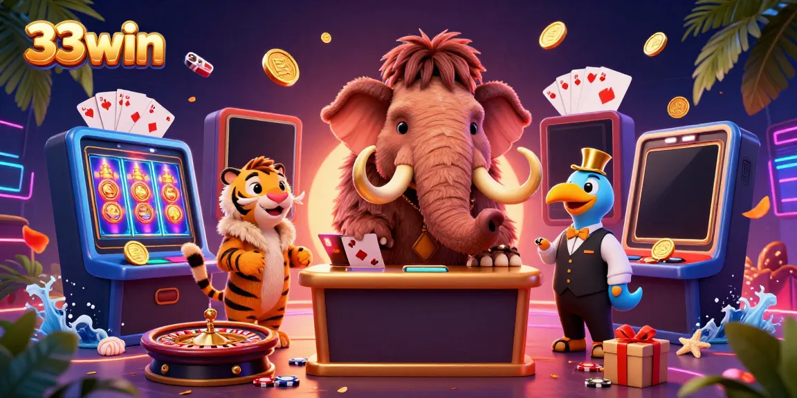 Experience the thrilling casino atmosphere with 33win's vibrant characters and games.