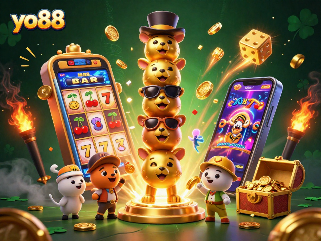 Experience thrilling slots action with yo88's animated golden totem and jackpot explosion.