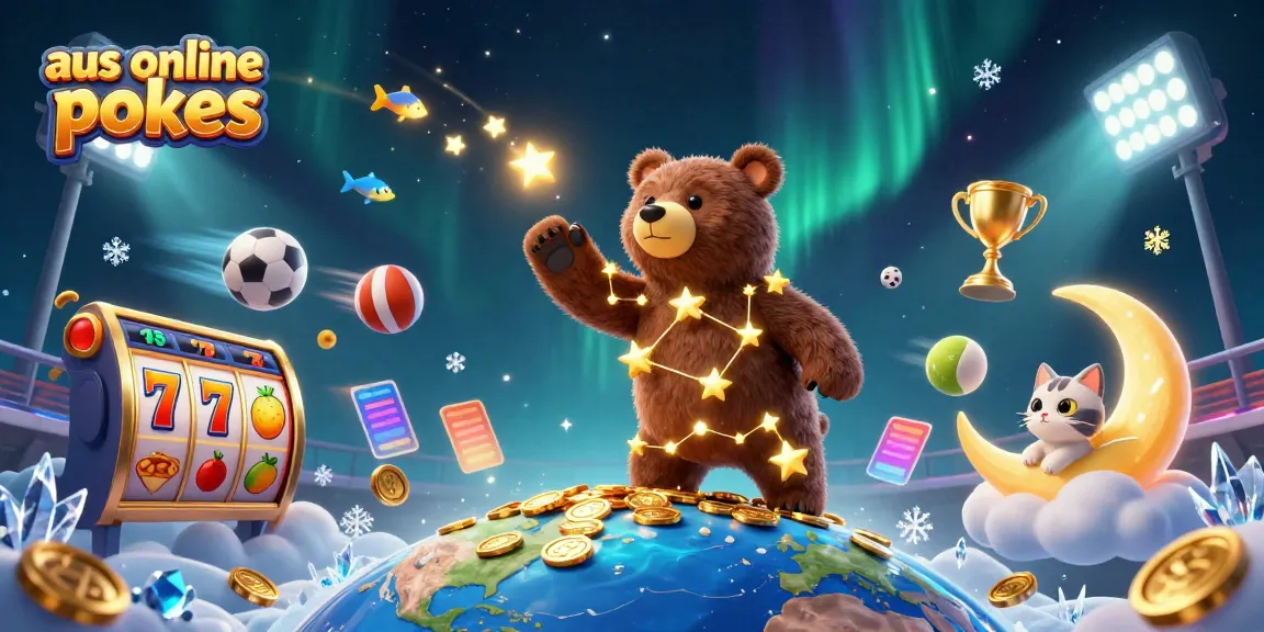 Experience thrilling aus online pokies with bright symbols, characters, and gameplay elements in this vibrant scene.