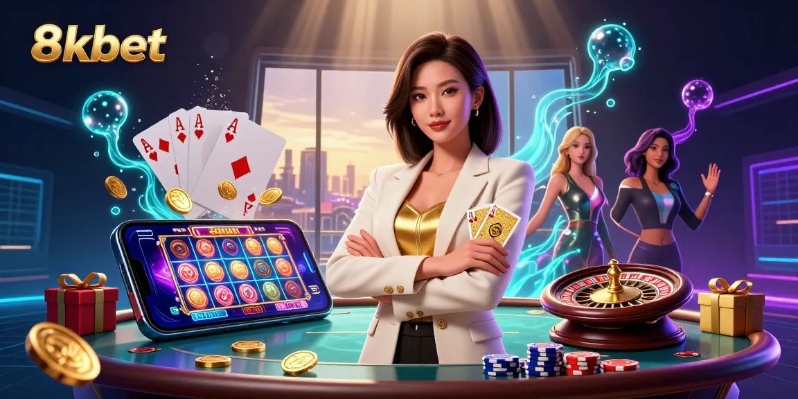 Engage with 8xbet as an elegant Asian woman confidently displays her winning poker cards.