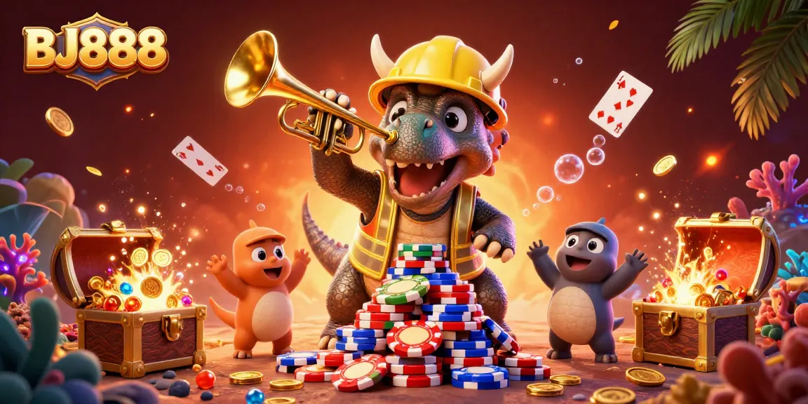 Join the fun at BJ888 with a thrilling 3D casino scene celebrating big wins!