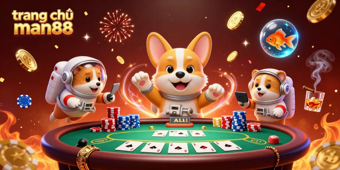Engage with the vibrant scene of trang chủ man88 featuring a poker adventure in space.
