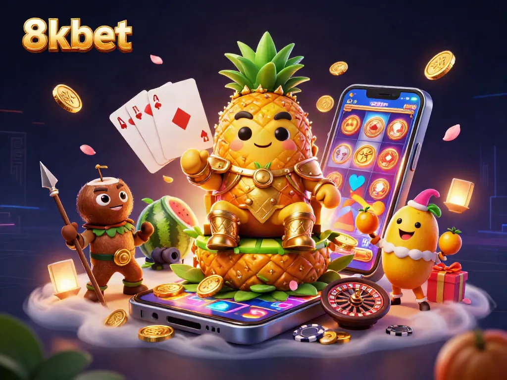 Experience thrilling gameplay at 8xbet with a dynamic scene of casino characters and games.