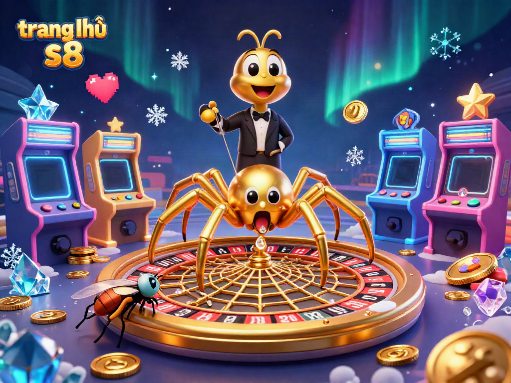 Spin the roulette wheel with "trang chủ s8" as a golden spider weaves its gaming web, capturing the excitement of betting.