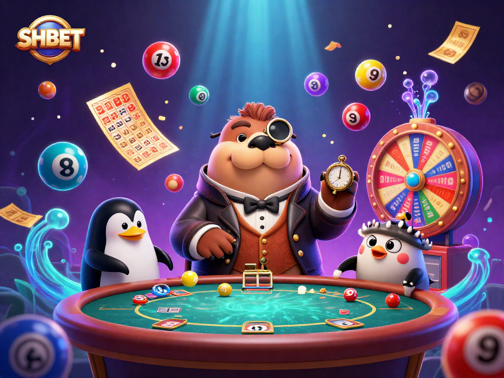 SHBET players engage at an underwater poker table with vibrant lottery and prize elements.