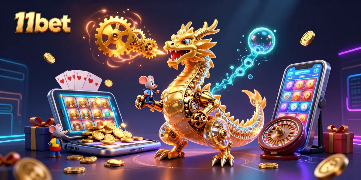Experience the thrill of 11bet's golden dragon and dynamic casino games illustration.