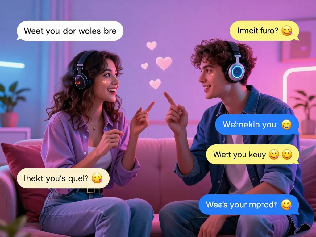 Engaging conversation in free AI sex chat featuring playful avatars in vibrant digital chatroom.