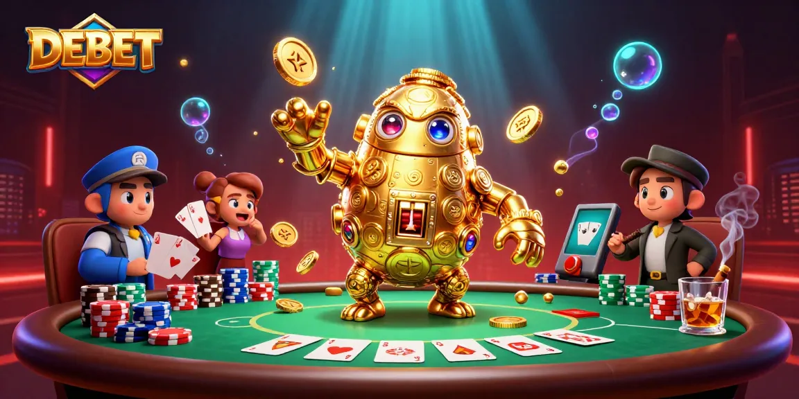 Experience the thrilling world of DEBET with a vibrant, 3D casino illustration showcasing dynamic poker elements.