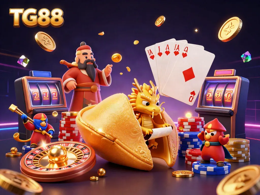 Engage in the thrill of gaming with TG88's dynamic casino scene, featuring gold coins and vibrant gameplay elements.