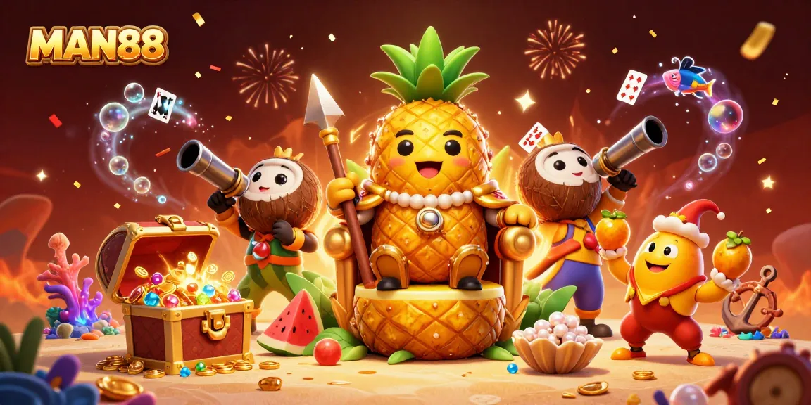 Experience the excitement of MAN88's gaming world with vibrant characters and rich casino elements.