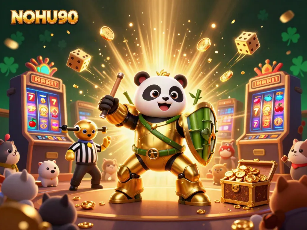 Engage with NOHU90's vibrant 3D casino scene featuring jackpot excitement and dynamic gaming elements.