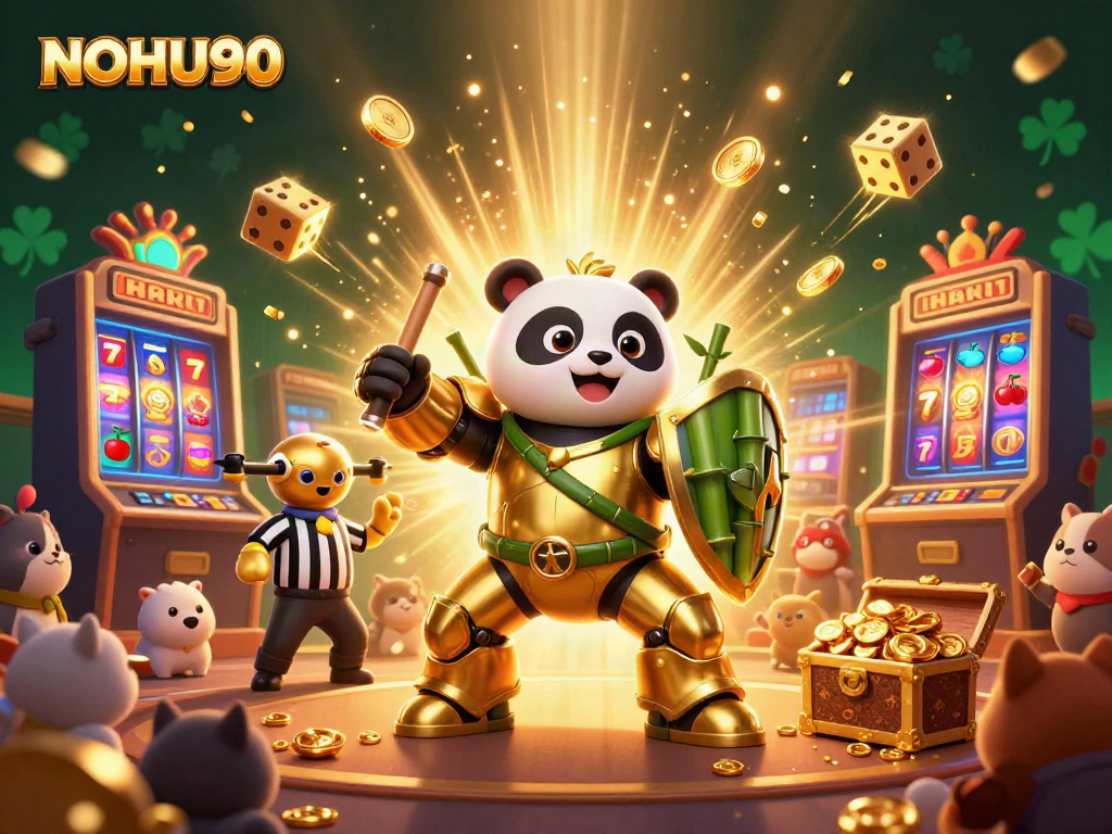 Engage with NOHU90's vibrant 3D casino scene featuring jackpot excitement and dynamic gaming elements.