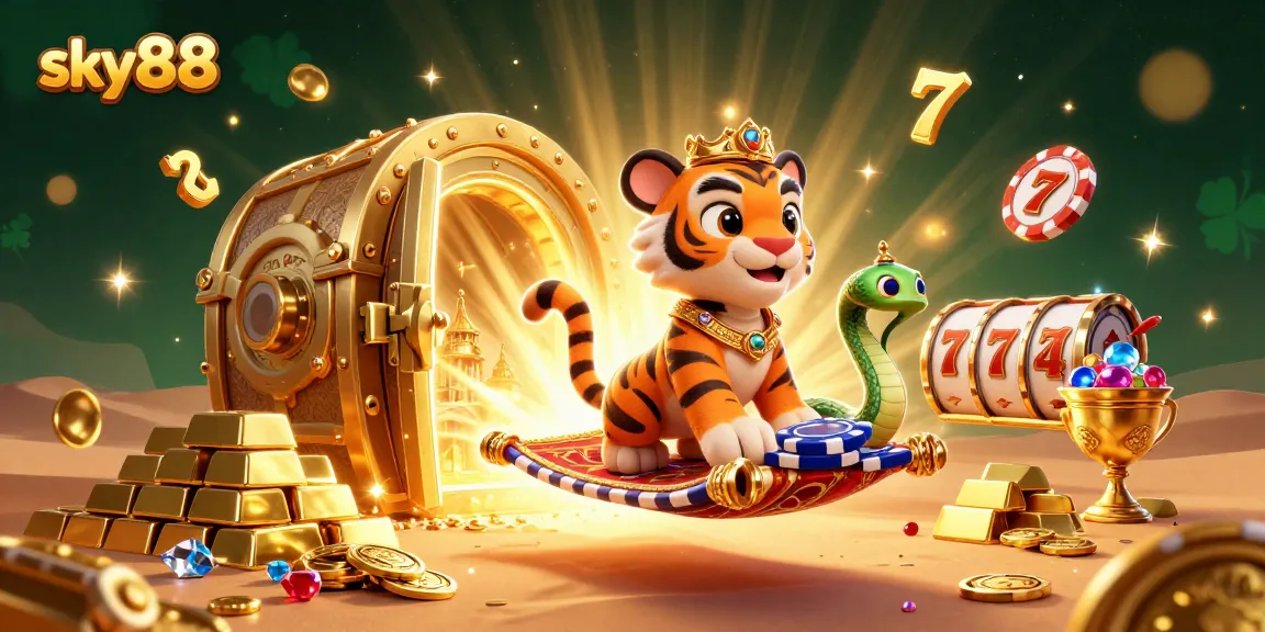 Experience thrilling gameplay and jackpot potential at sky88 with vibrant casino elements and treasures.