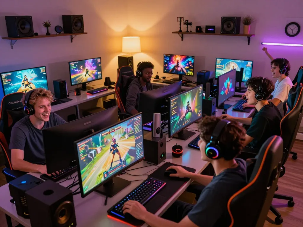 Players enjoying immersive game sex experiences in a vibrant gaming setup.