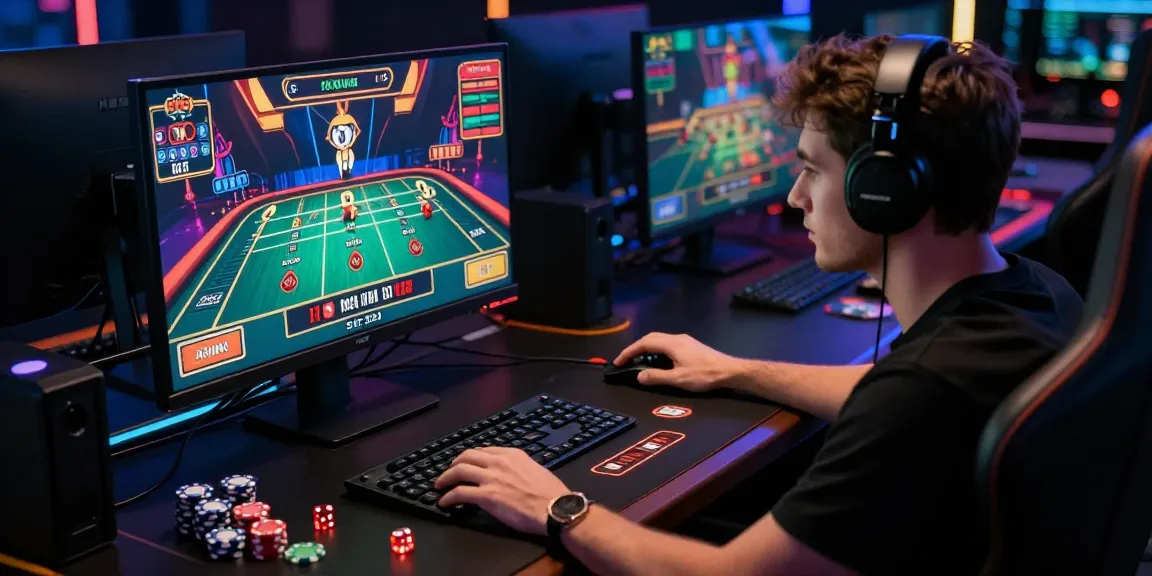 Giocatore entusiasta a un tavolo da gioco che esplora i giochi dei casino non AAMS con grafiche vivaci e un'atmosfera emozionante.