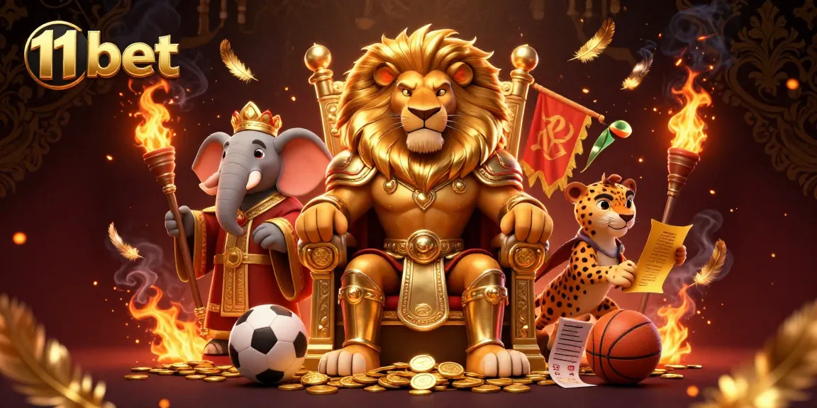 Engage with 11 bet as the lion king rules the sports betting arena with a gold throne scene.