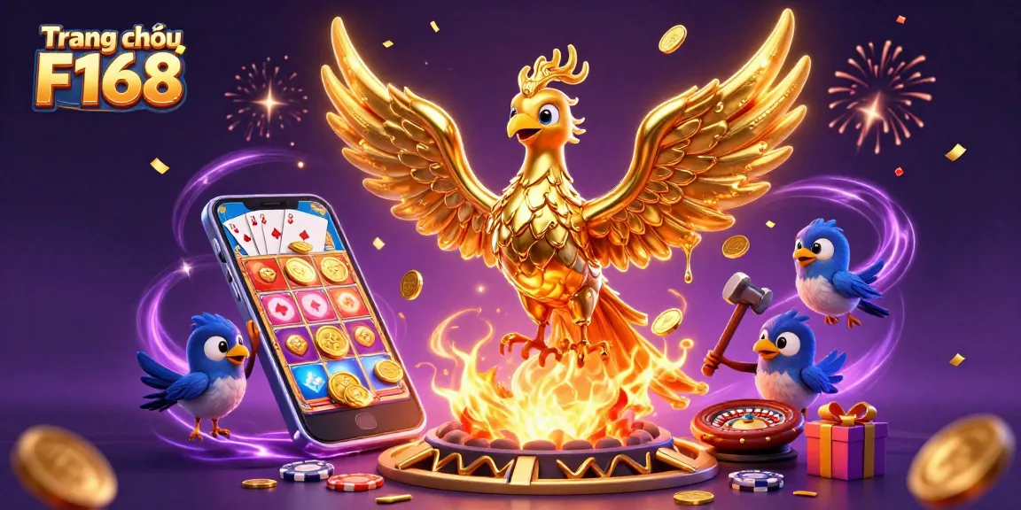 Experience the thrill of gaming at Trang chủ F168 with vibrant illustrations featuring dynamic casino elements and characters.
