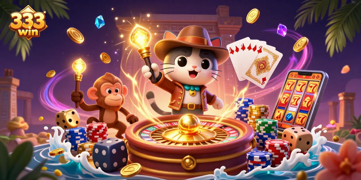 Engage in thrilling 333win adventures with our 3D cat archaeologist discovering casino treasures.