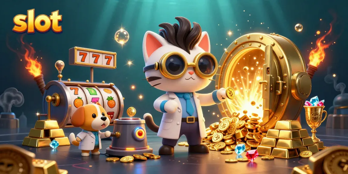 Spin the slot reels for thrilling wins in this vibrant casino scene filled with gold and gems.