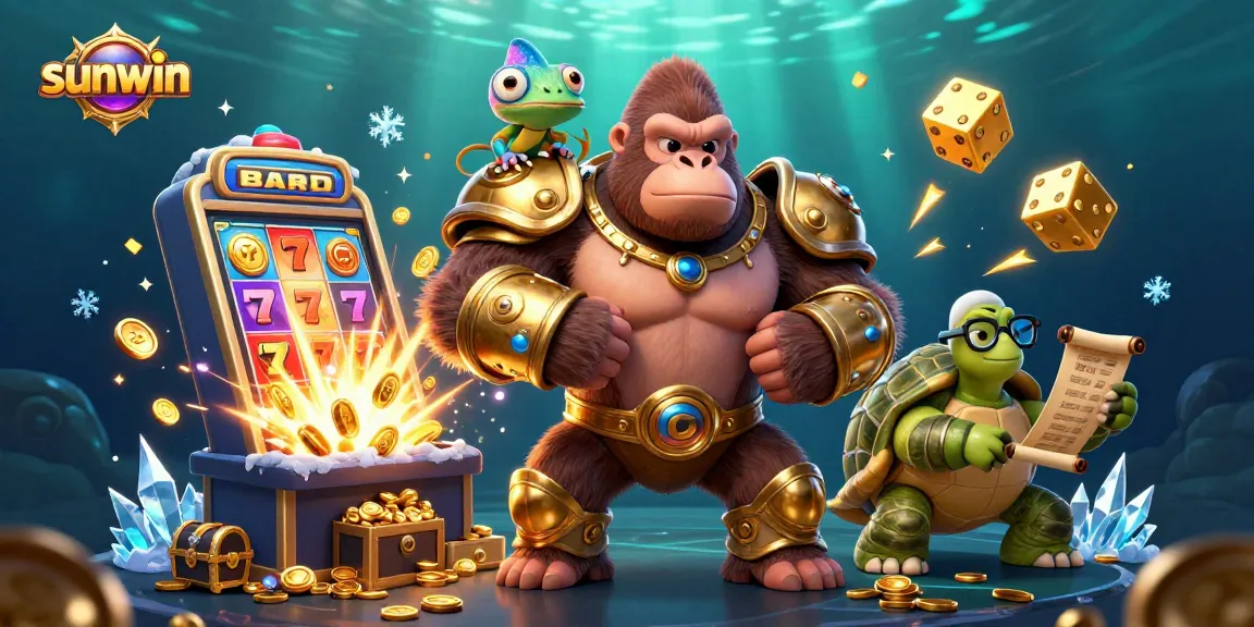 Experience thrilling gameplay at sunwin with a vibrant 3D casino illustration featuring dynamic characters and games.