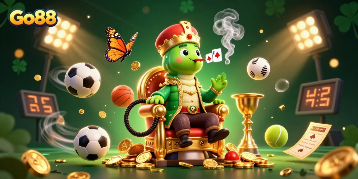 Experience Go88's vibrant gaming atmosphere with a captivating visual of casino excitement through 3D art.