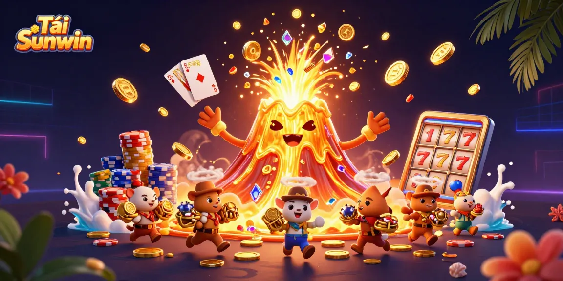 Tải Sunwin offers thrilling adventure with treasure-filled gameplay in this vibrant casino illustration.